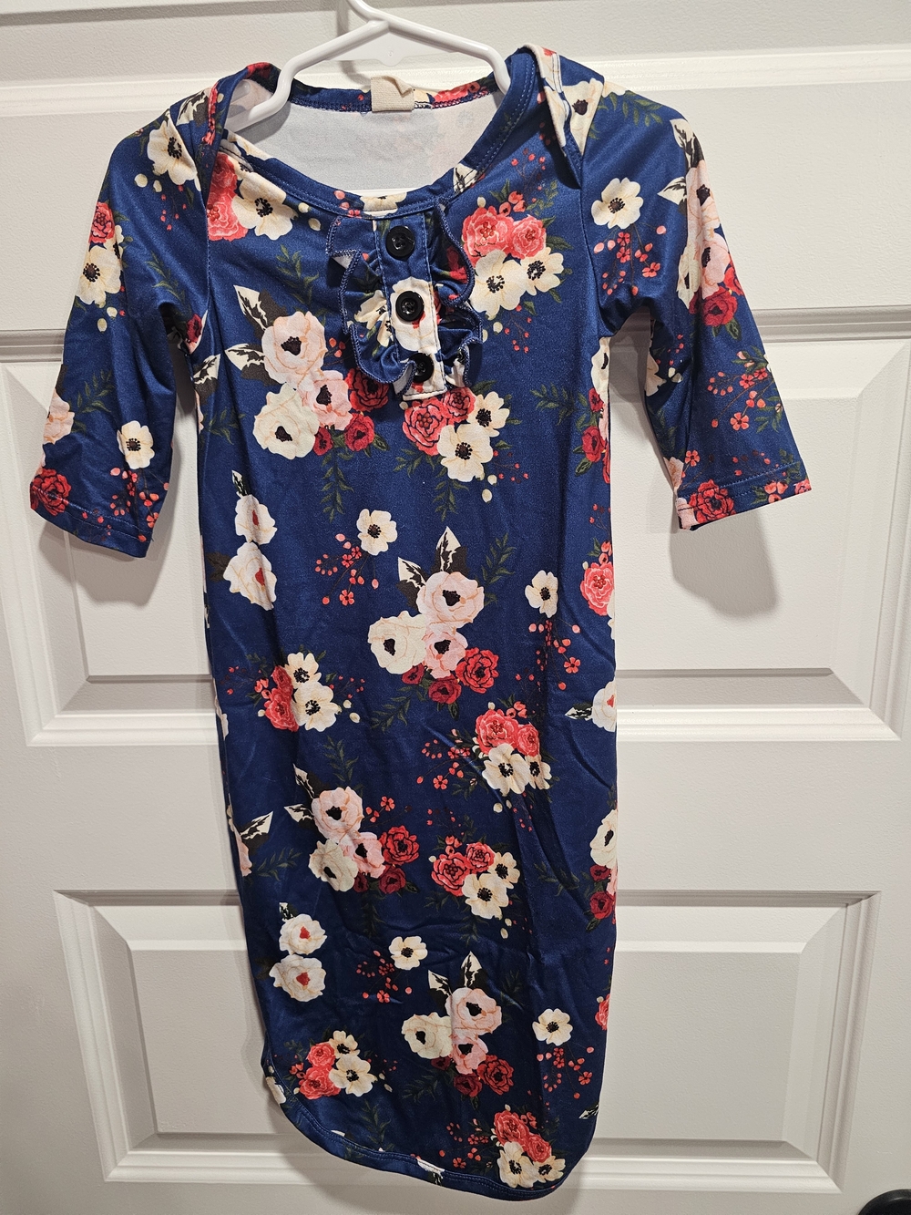 Source Unknown Navy Floral Girls Nightgown with Pink and White Flowers